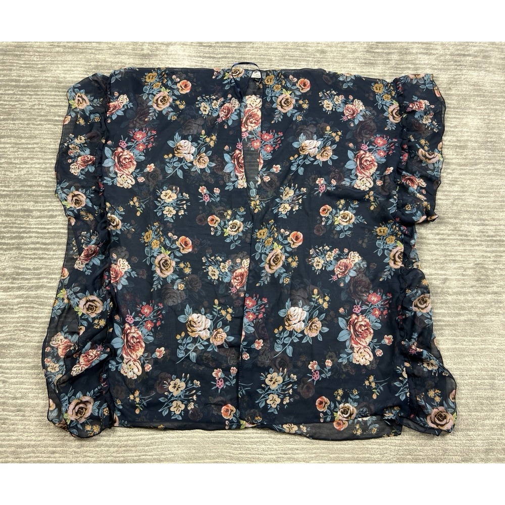 David and Young Kimono Top Womens OSFM Multicolor Floral Sheer Open Front Beach